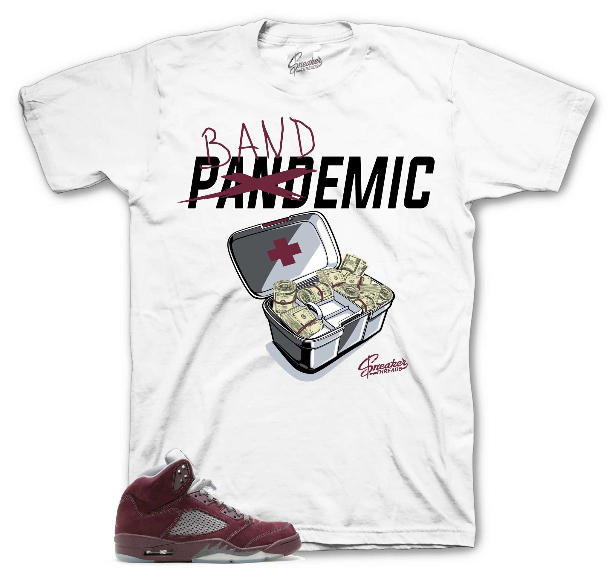Bandemic T-Shirt - Retro 5 Burgundy Shirt