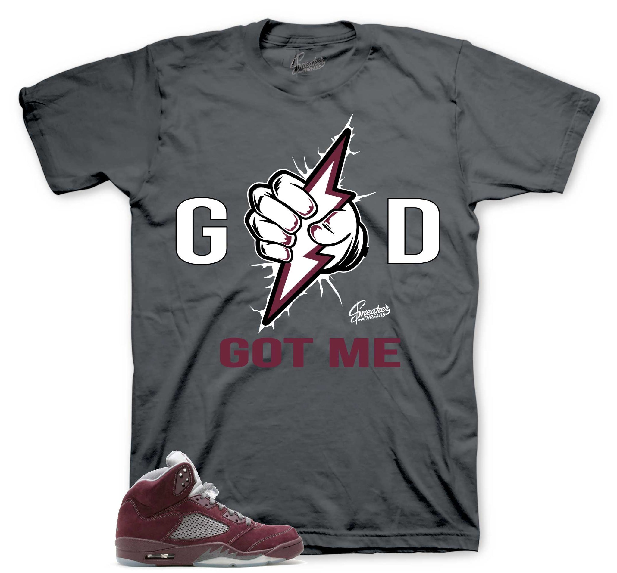 God Got Me T-Shirt - Retro 5 Burgundy Shirt