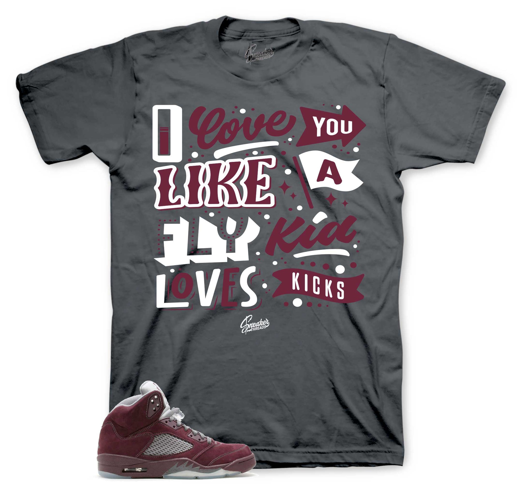 Love Kicks T-Shirt - Retro 5 Burgundy Shirt