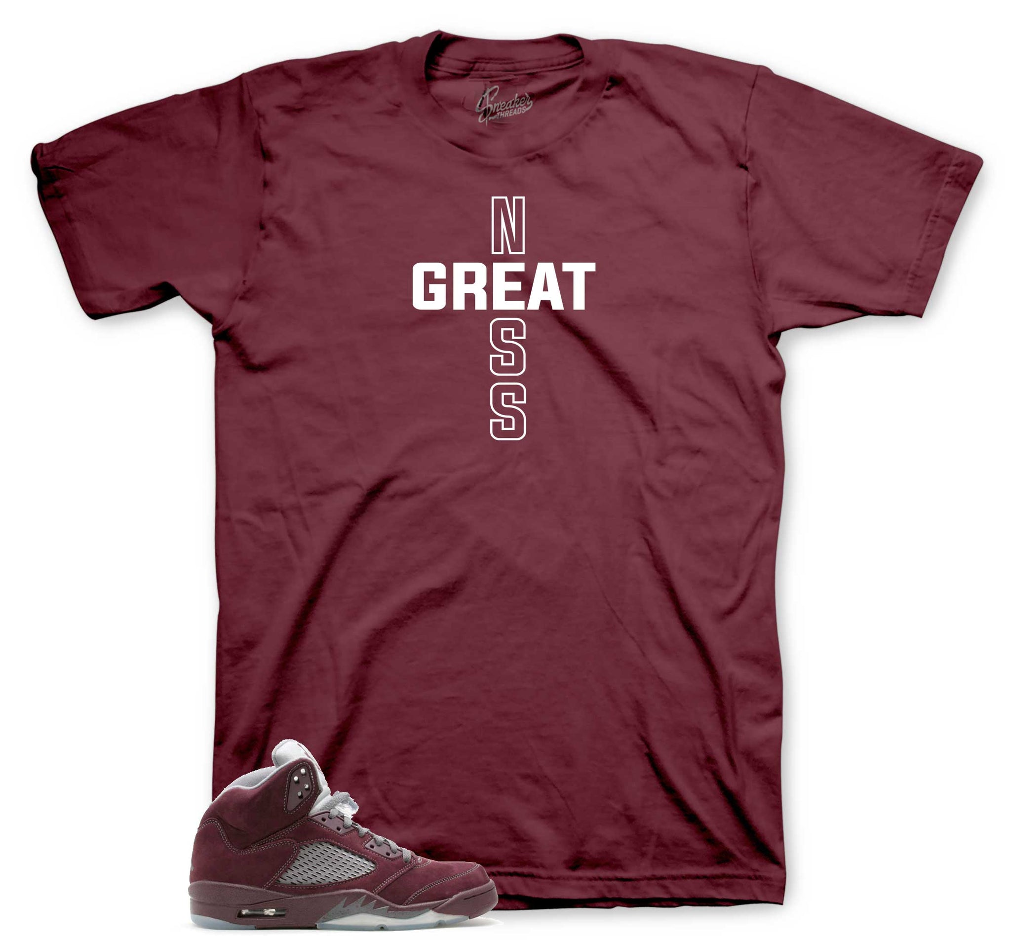 Greatness Cross T-Shirt - Retro 5 Burgundy Shirt