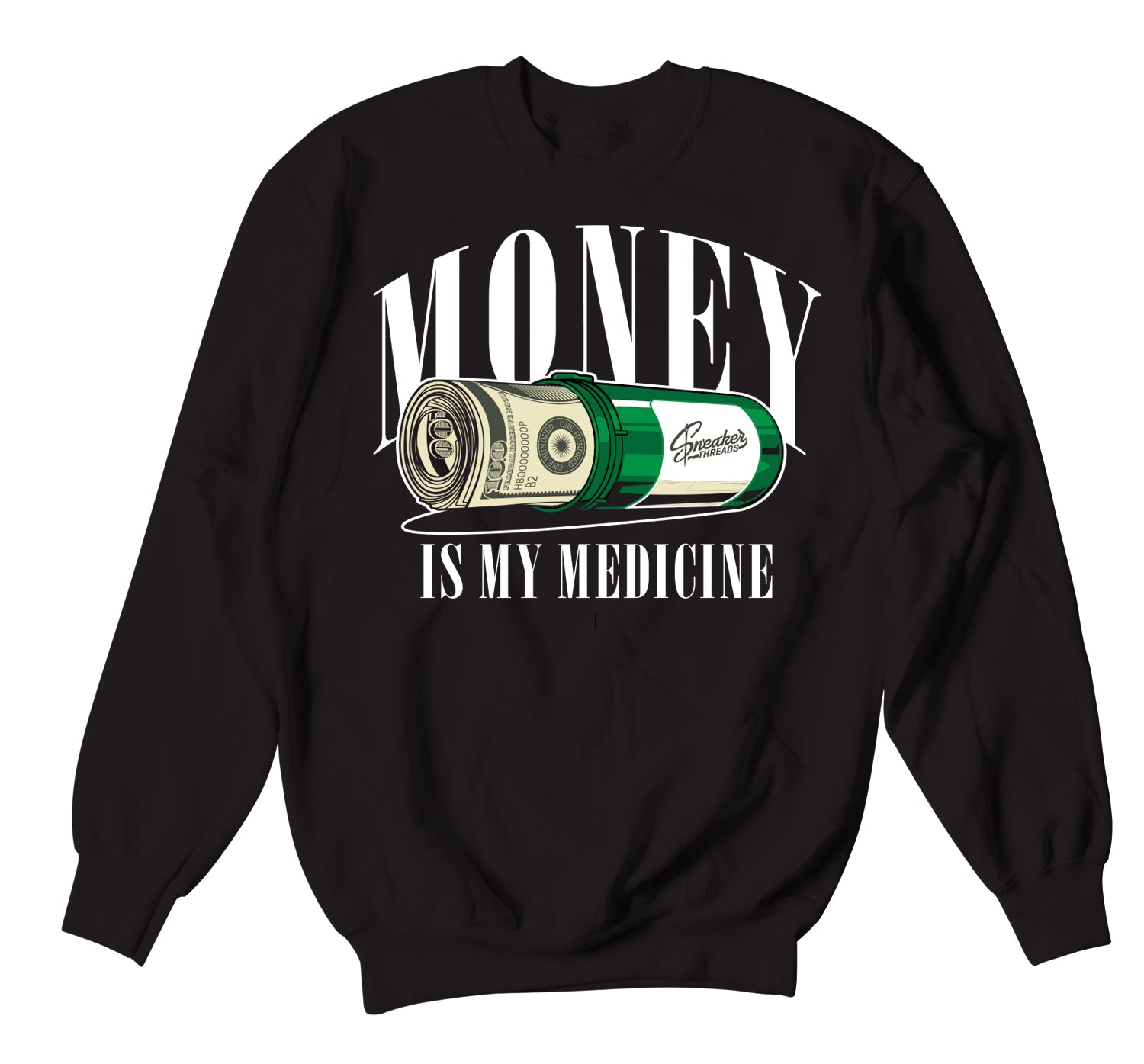Money Medicine Sweater - Retro 3 Pine Green
