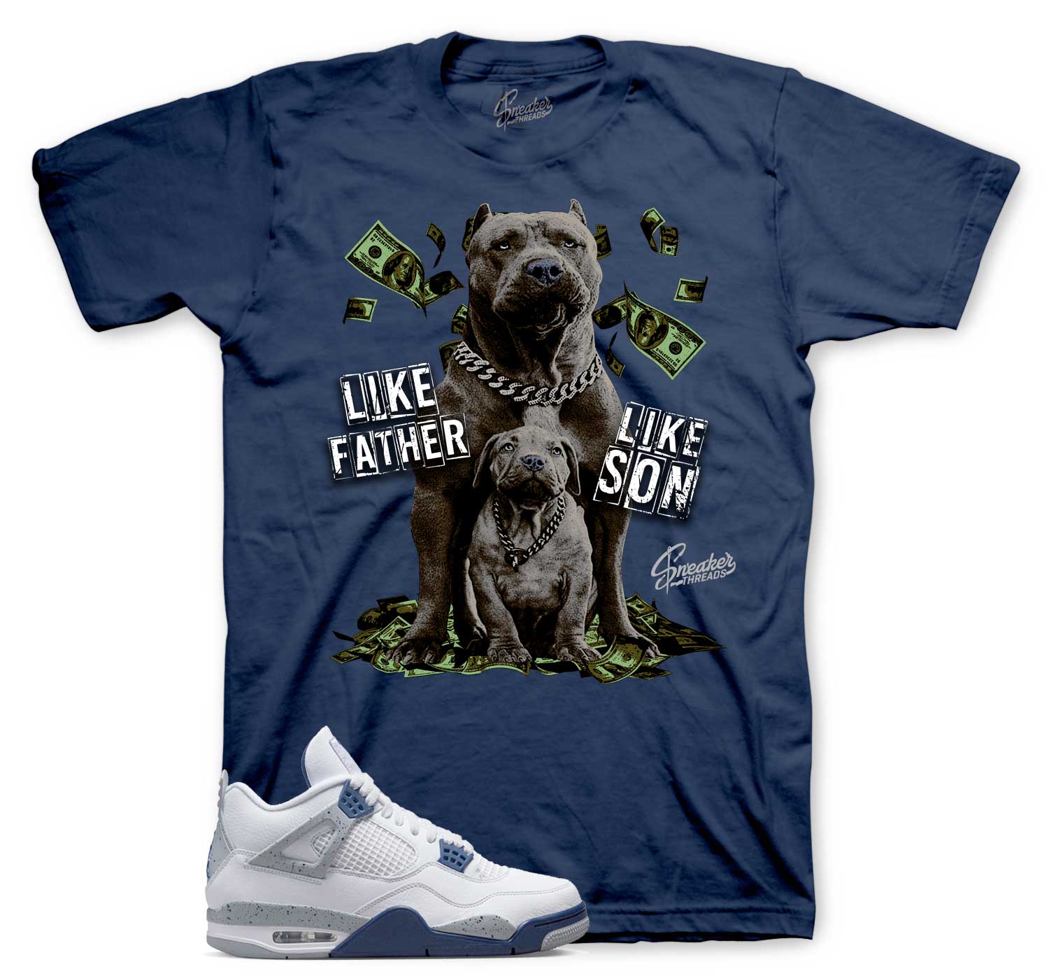 Father Like Son T-Shirt - Retro 4 Midnight Navy